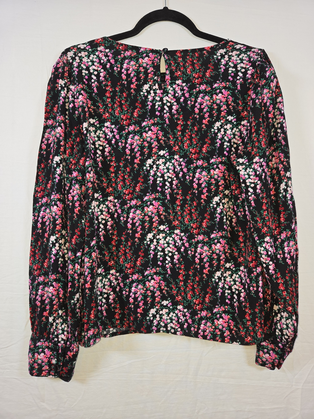 J. Crew Black Floral Long-Sleeve Blouse with Pink and Red Blooms - Picture 11 of 11